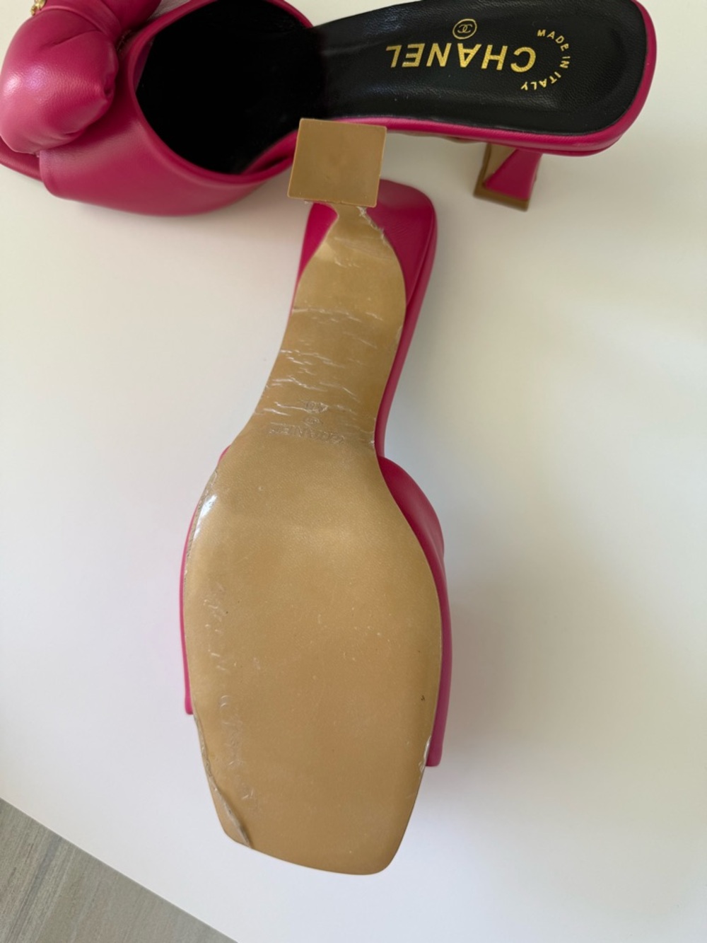 CHANEL Hot Pink Leather Knotted Slide Mules - Picture 7 of 8